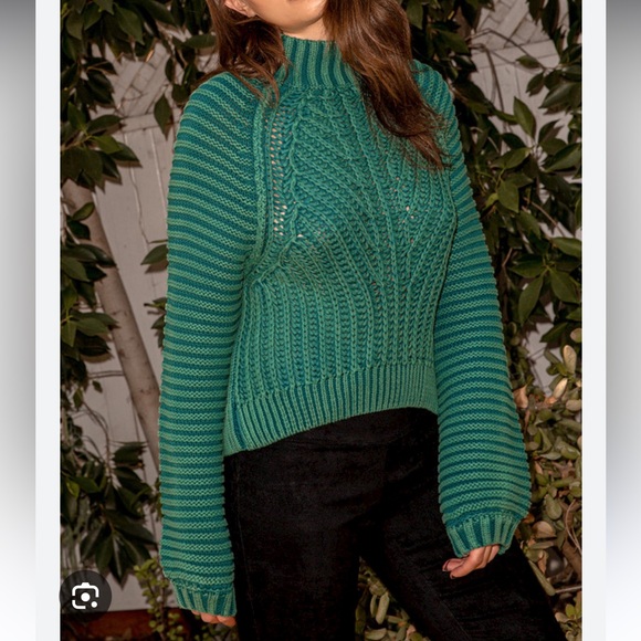 Free People Sweetheart Green Chunky Knit Mock Neck Oversized Sweater - Picture 5 of 5